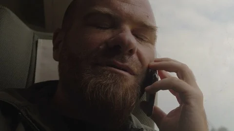 Handsome man on train talking by phone. Technology,trip,trasportation Vídeo Stock 96341248