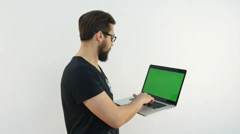 Handsome Man Typing on Laptop Stock Footage 66419309