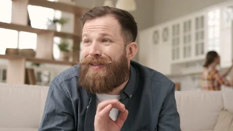 Handsome man working from home. Remote communication. Portrait bearded man 4K Stock-Footage 155795089