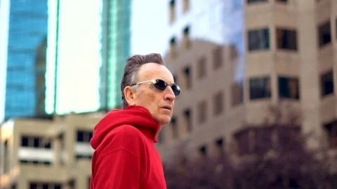 Handsome Middle-Ages Man Walking Downtown Early in The Morning Stock Footage 78536011