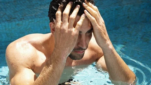 Handsome in pool Video stock 89463767