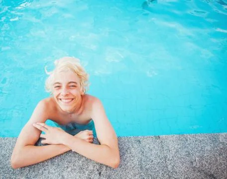Handsome in the pool outdoor Stock Photos