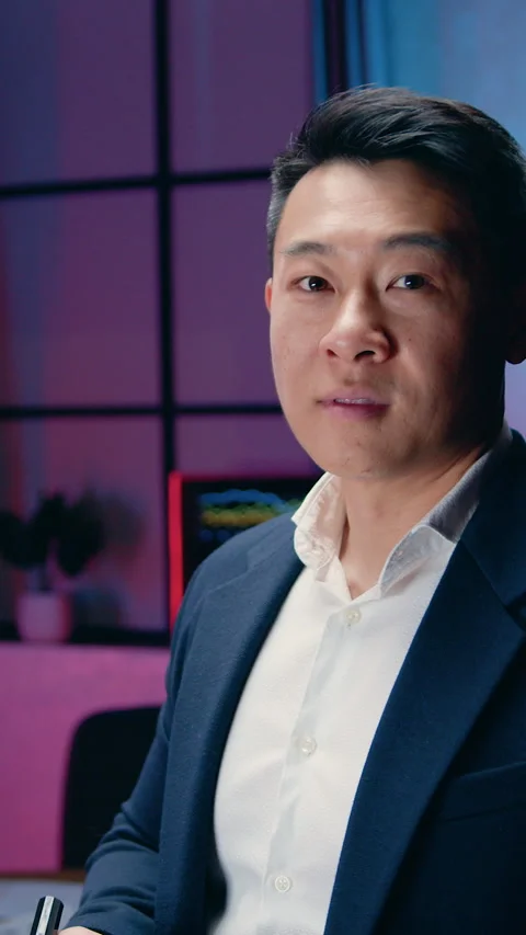 Handsome positive high-skilled confident asian male office manager rejoycing fro Stock Footage 327226436