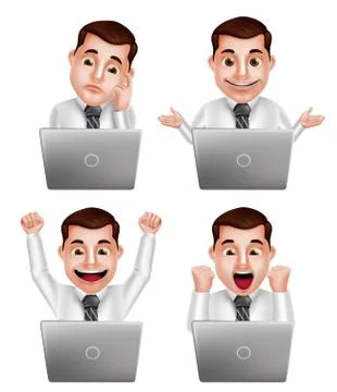Handsome professional man vector character set with different actions Stock Illustration