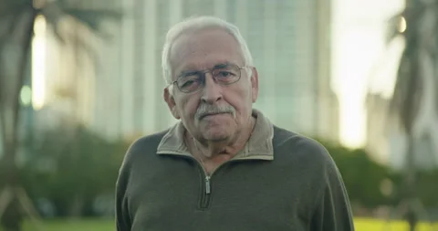 Handsome senior man at park looking at camera Stockbeeldmateriaal 234529732