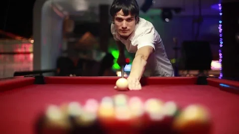 Handsome serious man playing pool. 1920x1080 Stock Footage 81326757