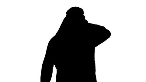 Handsome sheikh walking and looking to sides, Alpha Channel Foto stock