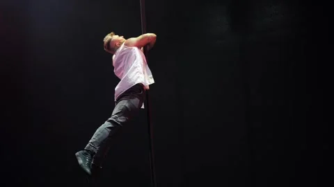 Handsome strong man pole dance. Stock Footage 275242032