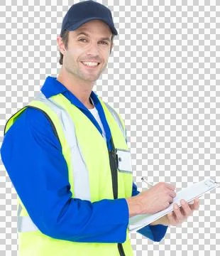 Handsome supervisor writing notes on clipboard Stock Illustration