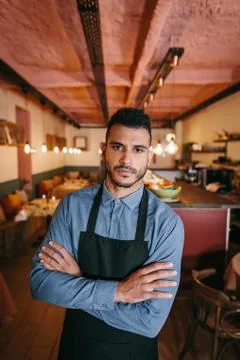 Handsome waiter looking at camera. 스톡 사진