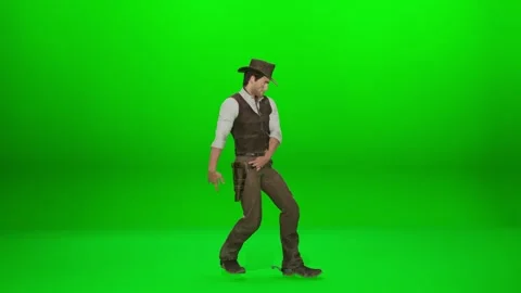 Handsome Western Sheriff Dynamic Dance on Green Screen Stock Footage 322721753