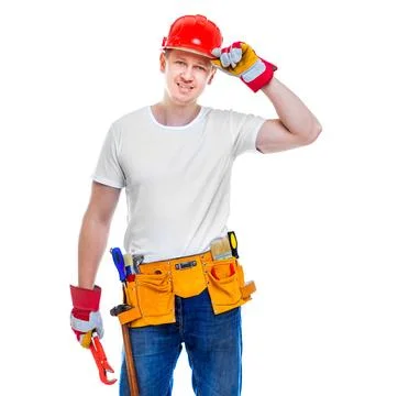 Handsome worker in a helmet o Stock Photos