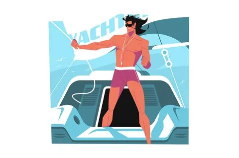 Handsome yachtsman sails yachts Stock Illustration