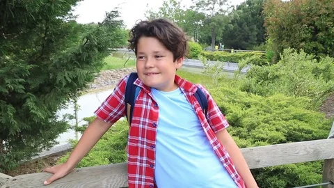 Handsome young boy at the outdoor  Stock Footage 75342589