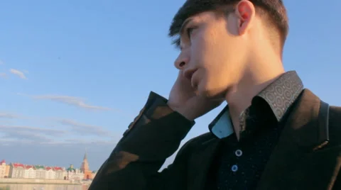 Handsome young business man using smartphone Stock Footage 55412411