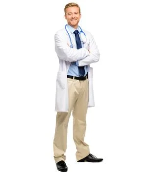 Handsome young doctor posing with his arms folded in studio. Fullbody confident Stock Photos
