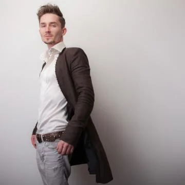 Handsome young elegant man studio portrait close-up. Stock Photos