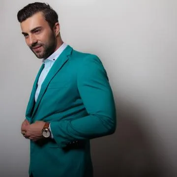 Handsome young elegant man studio portrait close-up. Stock Photos