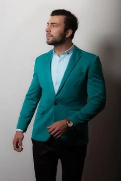 Handsome young elegant man studio portrait close-up. Stock Photos