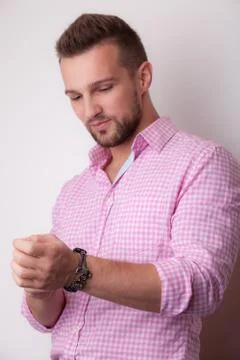 Handsome young elegant man studio portrait close-up. Stock Photos