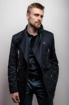 Handsome young elegant man studio portrait close-up. Stock-Fotos