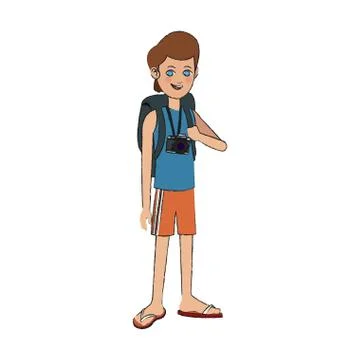 Handsome young man with backpack icon image Stock Illustration