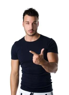 Handsome young man counting to two with fingers and hands Stock Photos