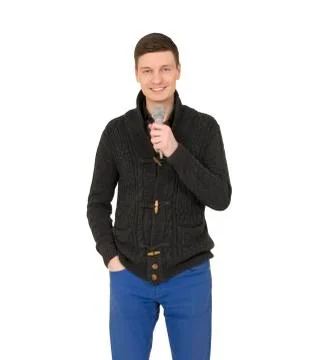 Handsome young man with microphone Stock-Fotos