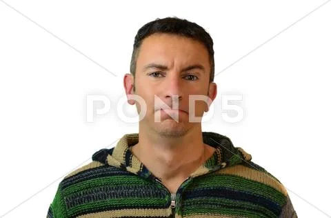 Handsome young man perplexed, dubious or uncertain Stock Photos