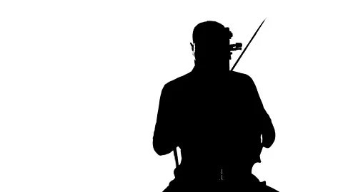 Handsome young man playing an classic cello. Medium long shot. Silhouette Stock Footage 134522208