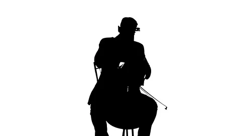 Handsome young man playing an classic cello. Medium long shot. Silhouette Video stock 134522250