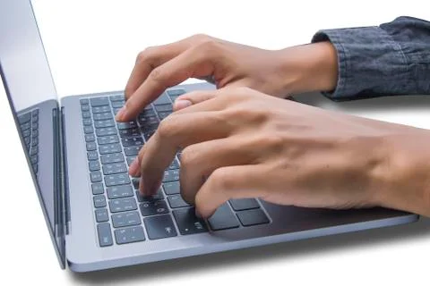 Handsome young man playing computer. Or printing financial and business infor Stock Photos