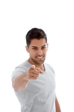 Handsome young man pointing at the camera Stock Photos