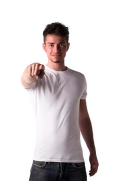 Handsome young man pointing finger at you Stock Photos