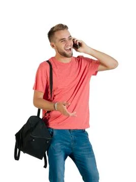 Handsome young man using a smartphone. Stock Photos