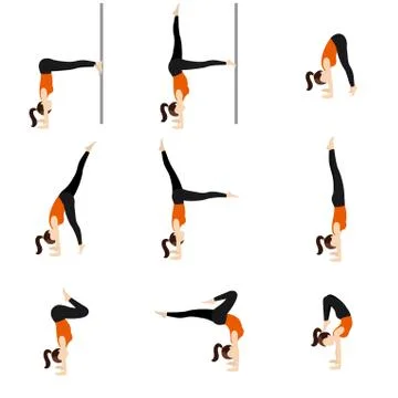 Handstand prep and scorpion variations yoga asanas set Stock Illustration