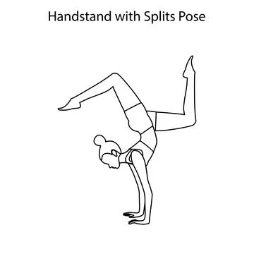 Handstand with splits pose yoga workout outline Stock Illustration