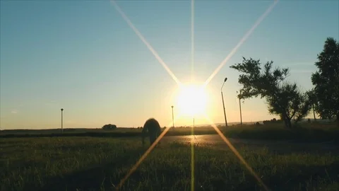 Handstand at sunset Stock Footage 83696587