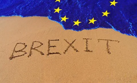 Handwrite text Brexit on sand coastline Stock Photos