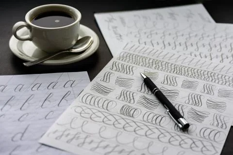 Handwriting calligraphy sheets Stock Photos