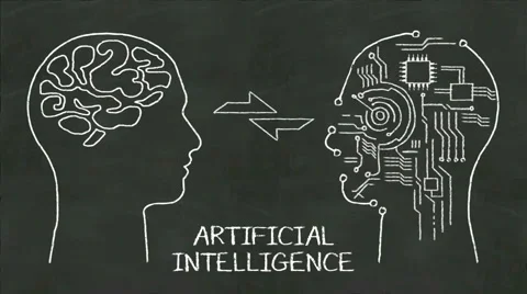 Handwriting Human head shape,  'Artificial Intelligence' at chalkboard. Stock Footage 68312523