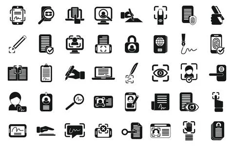 Handwriting identification icons set simple vector. Access approve Stock Illustration
