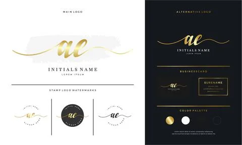 Handwriting Initial of letter AE A E feminine and beauty logo design Stock Illustration