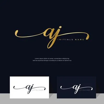 Handwriting Initial of letter AJ A J feminine and beauty logo design on gold  Stock Illustration