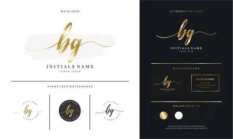 Handwriting Initial of letter BG B G feminine and beauty logo design Stock Illustration