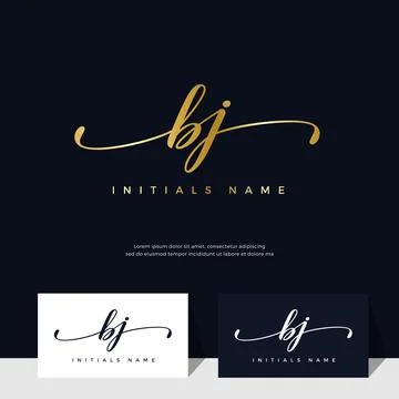 Handwriting Initial of letter BJ B J feminine and beauty logo design on gold  Stock Illustration