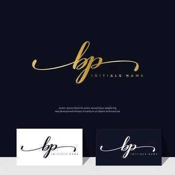 Handwriting Initial of letter BP B P feminine and beauty logo design on gold  Stock Illustration