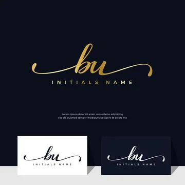 Handwriting Initial of letter BU B U feminine and beauty logo design on gold  Stock Illustration