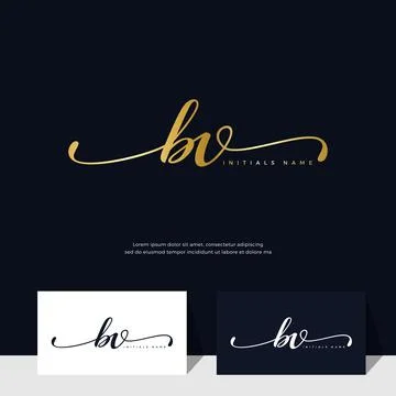 Handwriting Initial of letter BV B V feminine and beauty logo design on gold  Stock Illustration