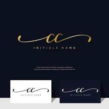 Handwriting Initial of letter CC C feminine and beauty logo design on gold co Stock Illustration